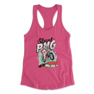 Stunt Pug Womens Racerback Tank in Hot Pink color